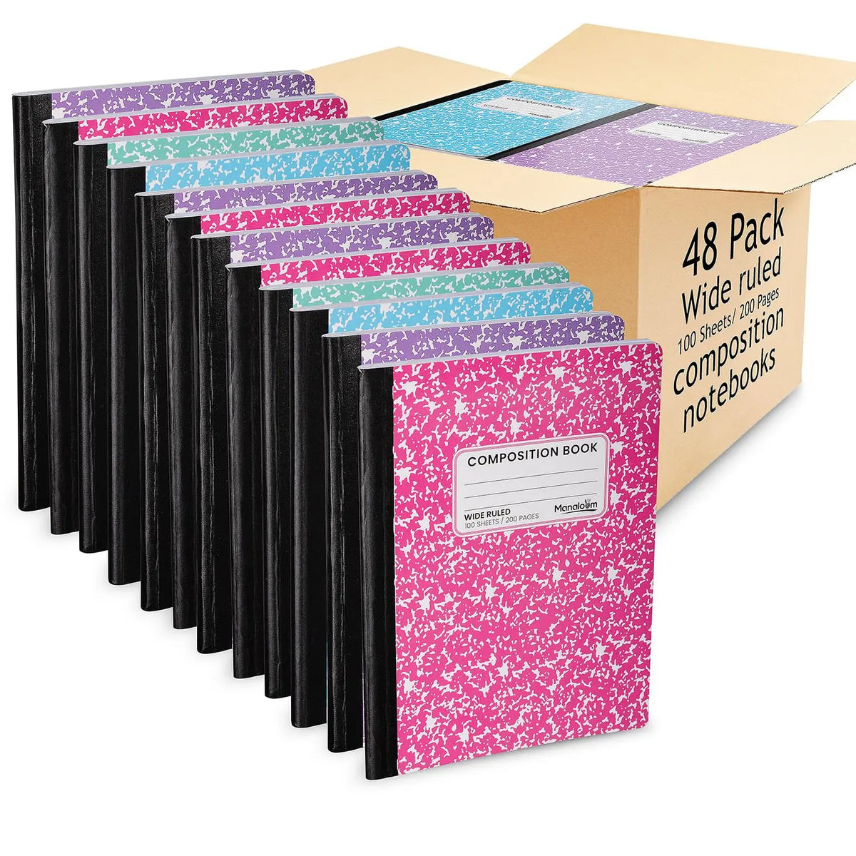 Wide Ruled Composition Notebook, 9.75" x 7.5" - Durable Marble Covers - 100 Sheets/200 Pages - Assorted Colors