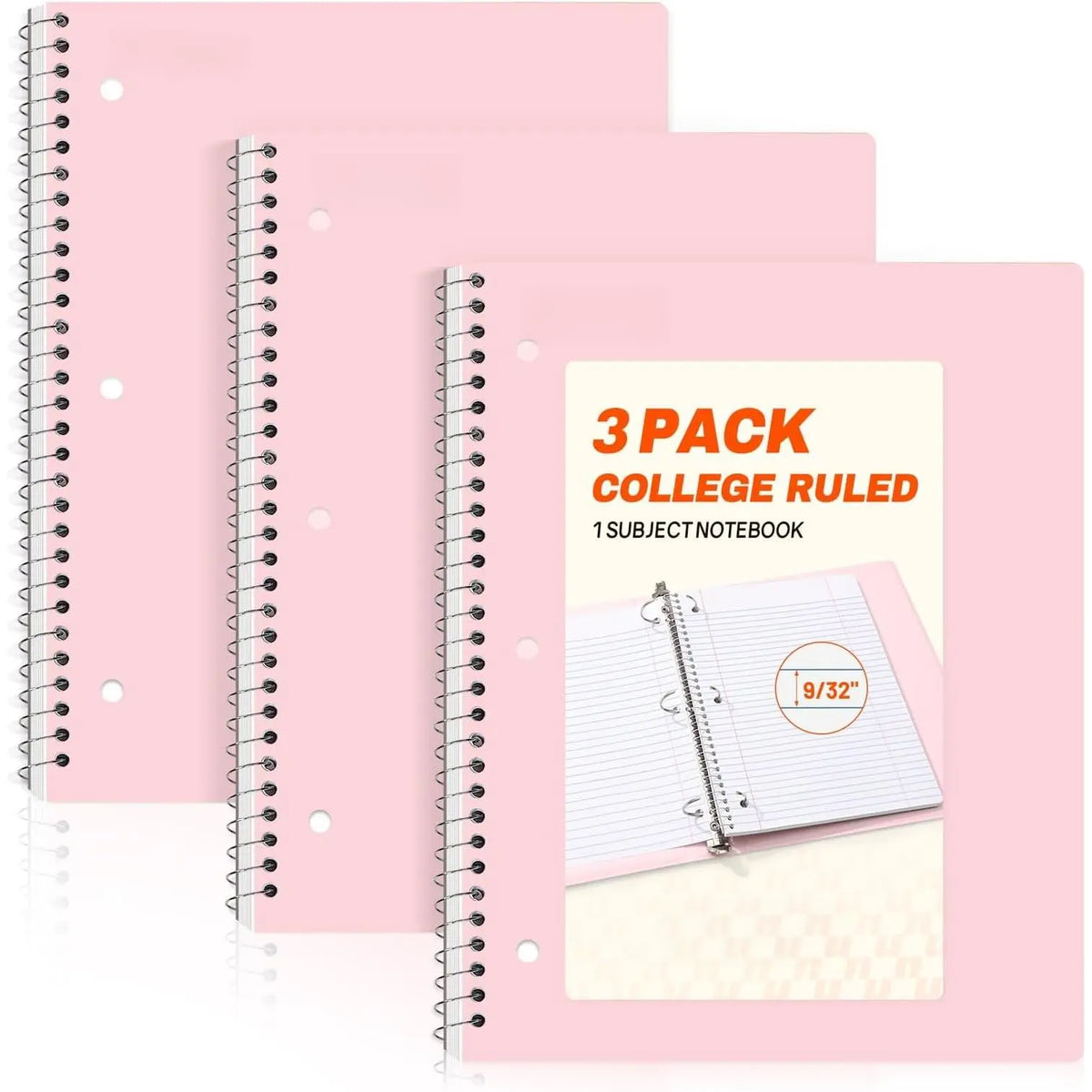 Modern Spiral Notebooks 3-Pack, 1-Subject College Ruled, 8" x 10.5", 70 Sheets Each, Cherry & Green, Back to School Office Stationery for College School Supplies Haul