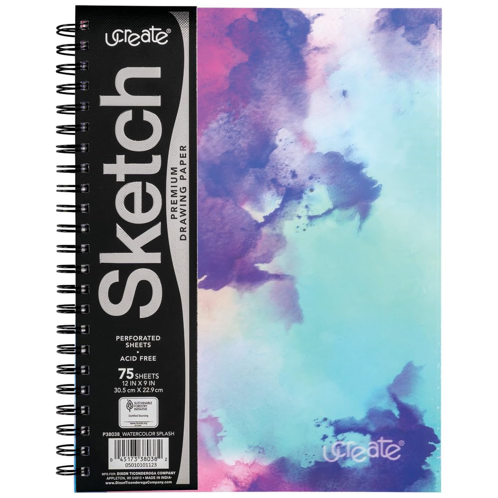UCreate Poly Cover Sketch Book, Heavyweight, 9" x 12", Black, 75 Sheets