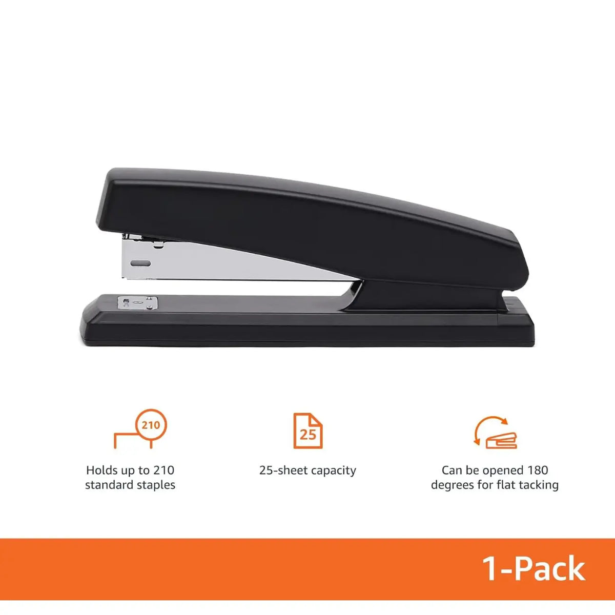 Stapler with 1000 Staples, Office Stapler, 25 Sheet Capacity, Non-Slip, Black