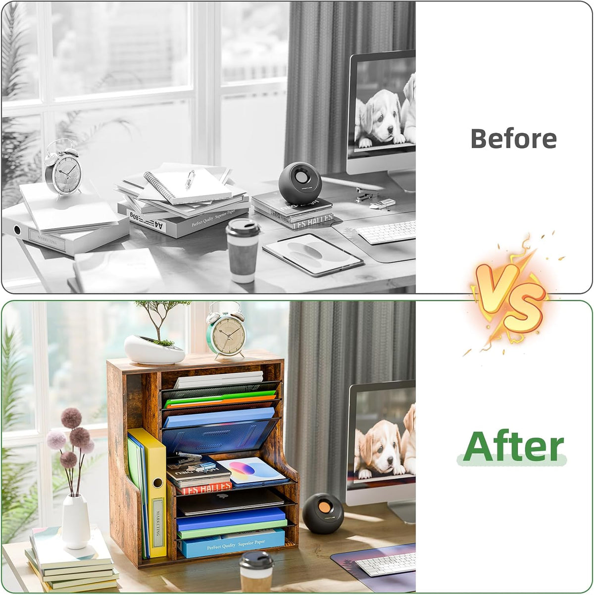 Simple Trending 7- Tier Desk File Organizer, Paper Organizer, Rustic Brown