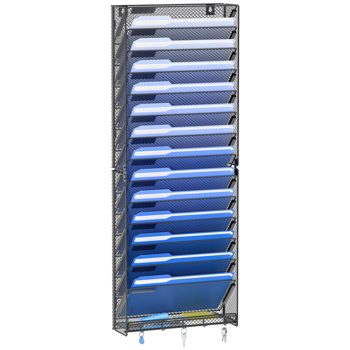 OUTWOLF 10 Tier Hanging Wall File Organizer Wall Mount Paper Document Folder Holder with Hooks for Home Office Organization