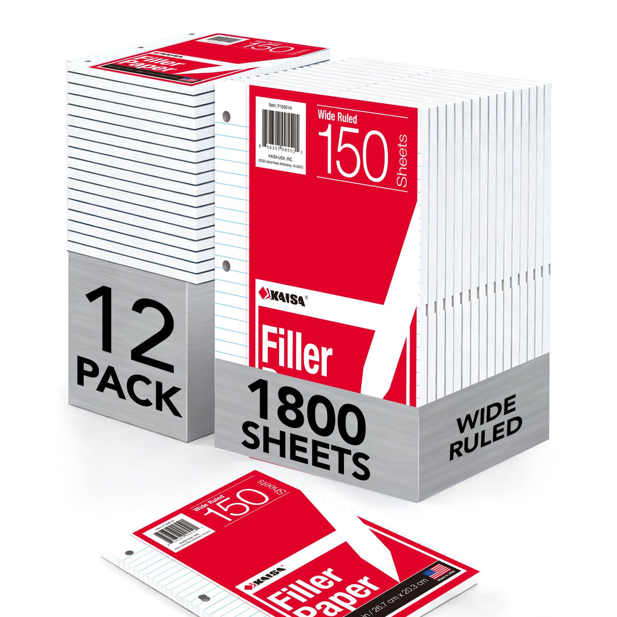 Kaisa Notebook Paper Bulk Wholesale Available 3 Pack Notebook Paper College Ruled 3-Hole Punched Loose Leaf Paper 8x10.5 Filler Paper for 3-Ring Binder, 150 Sheets/Pack (3 Pack-college)