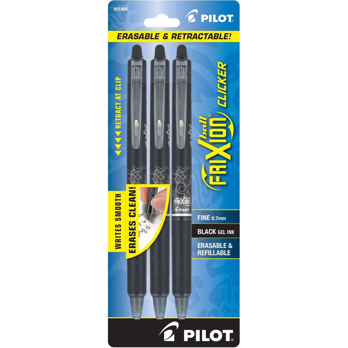 PILOT FriXion Clicker Gel Ink Pens 0.7mm, Assorted Colors, 3-Pack