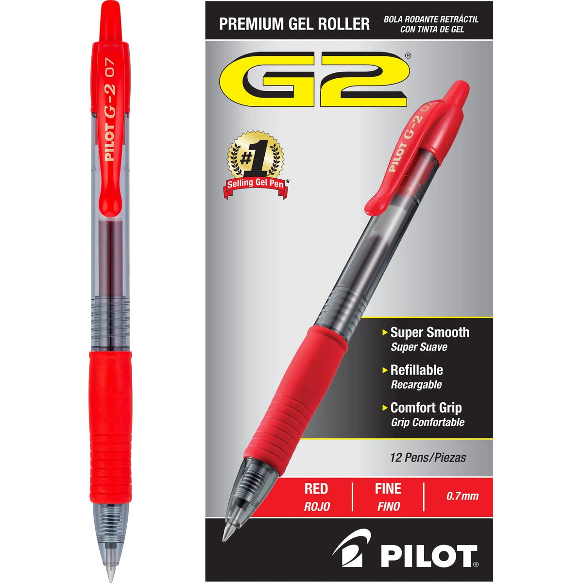PILOT G2 Premium Rolling Ball Gel Pens, Fine Point, Black Ink, 12 Count