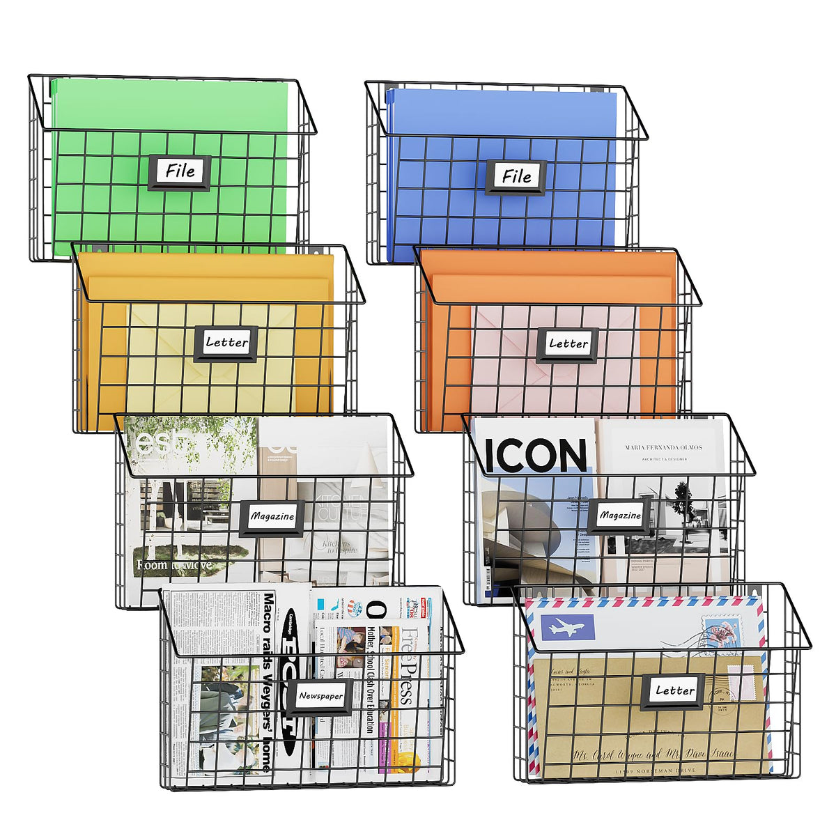 X-cosrack 3-Tier Detachable Hanging Wall Files, Wall Mounted Mail Basket