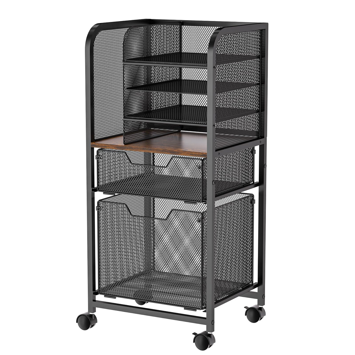 Feyejade 6-Tier Rolling File Cart Multi Mobile Drawer Cabinet Black