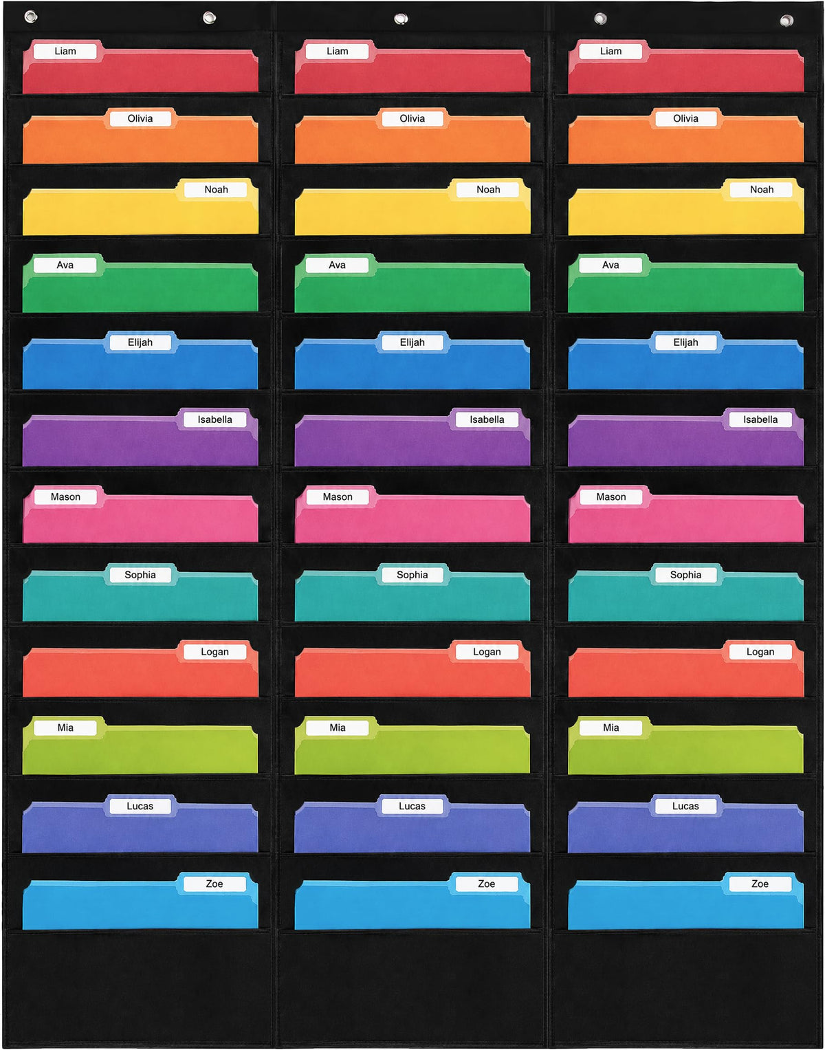 Essex Wares- 10 Pocket File Folder Pocket Chart, Black, 14" Wide x 47" Tall
