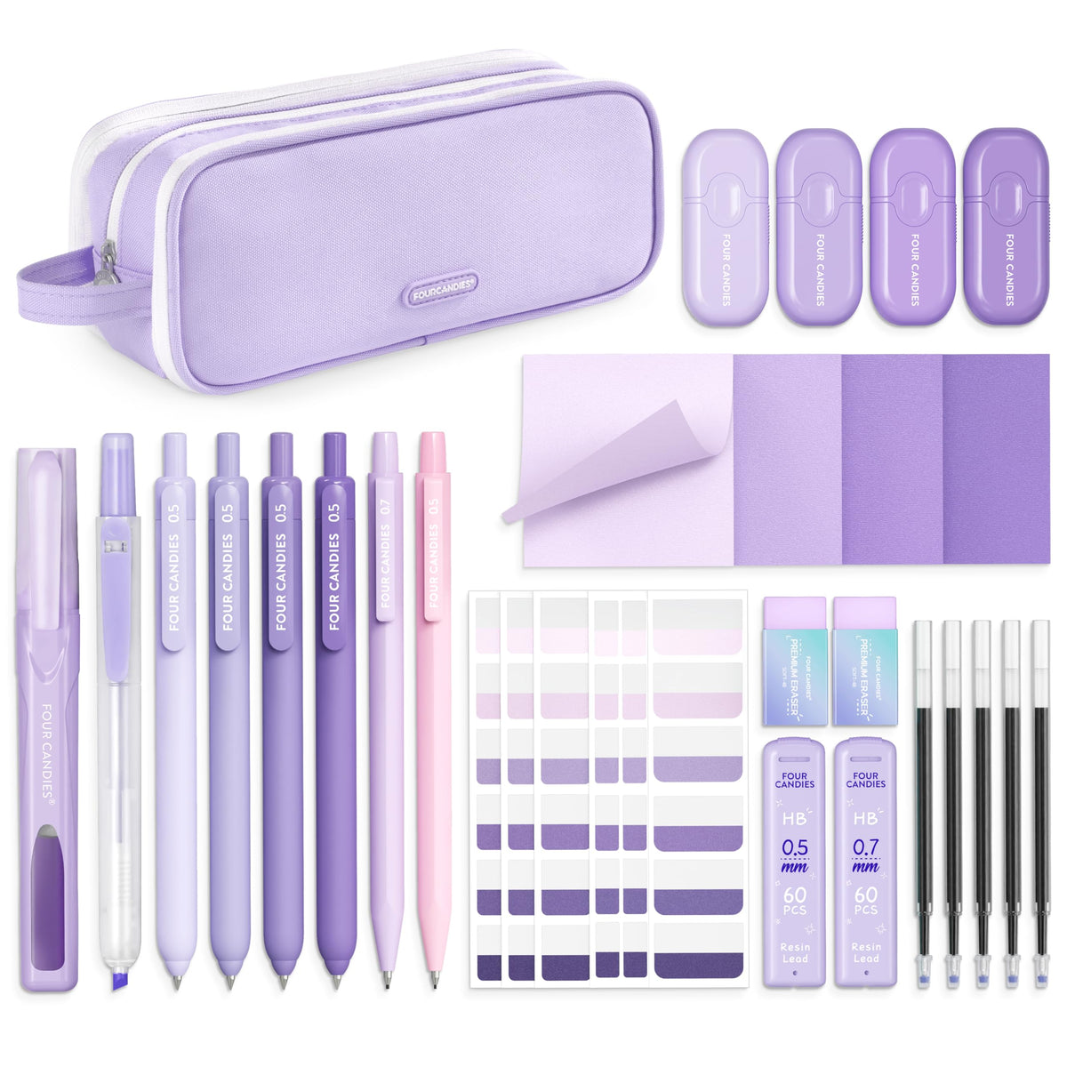 Four Candies Cute Aesthetic Pink School Supplies Kit for Girls