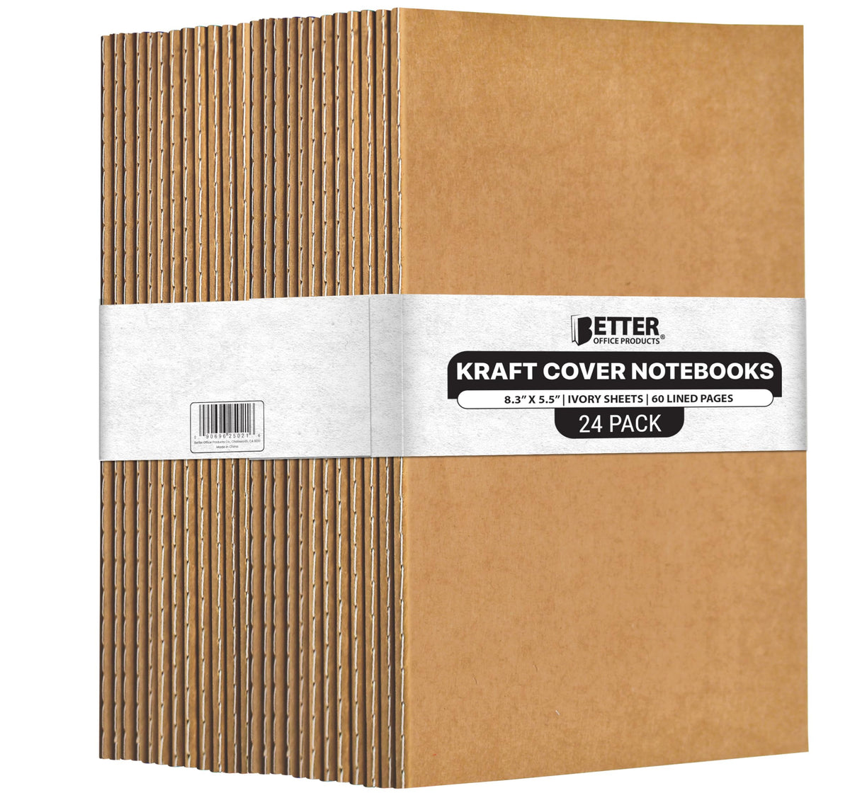 Better Office Products Kraft Notebooks Lined Paper, 12 Pack, 8.3 in x 5.5 in, A5 Size, 60 Lined Ivory Pages, 80 gsm, Soft Cover Composition Notebooks, Stitched Spines, Kraft Travel Journals