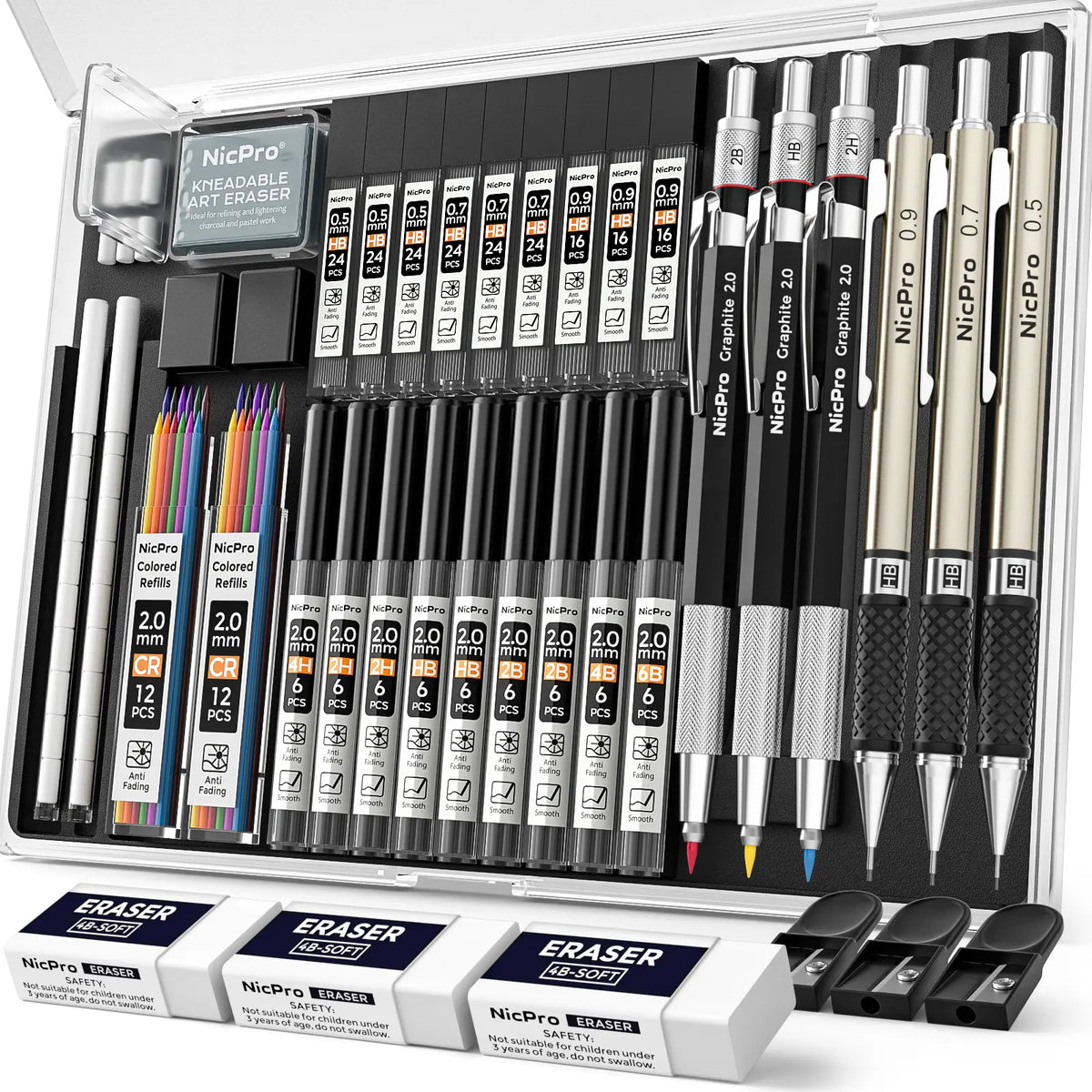 Nicpro 50 PCS Office Stationery Set with Pencil Pouch - Back to School Shopping Learning Tool, Drawing Supplies Kit, 6 Gel Pens & Refills, 12 Highlighters, 6 Art Mechanical Pencils, 12 Tube Lead Refills for Students, College School Supplies