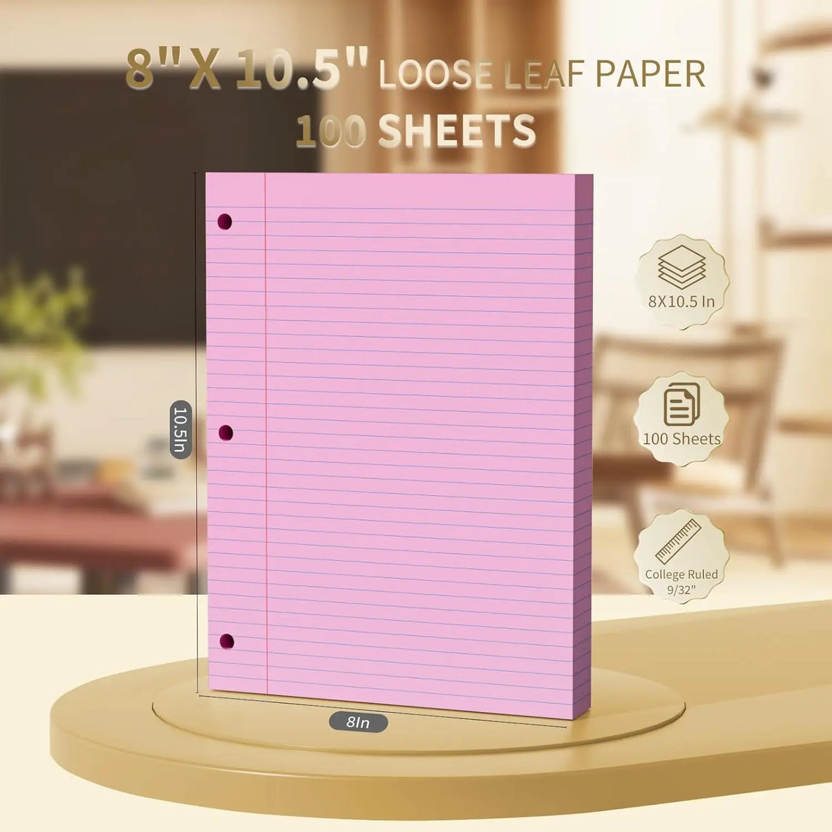 Loose Leaf Paper 500 Sheets 8" x 10.5" Colored Filler Paper College Ruled 3-Hole Punched Lined Paper Notebook Paper 3-Ring Binders