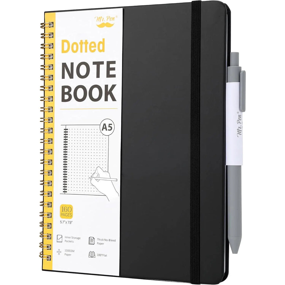 Mr. Pen A5 (5.7"x7.9") Hardcover Spiral Journal Notebook - 160 Pages, Lined/Dotted Paper, Journaling Supplies, School Notebooks, Note Taking Supplies, Office Stationery