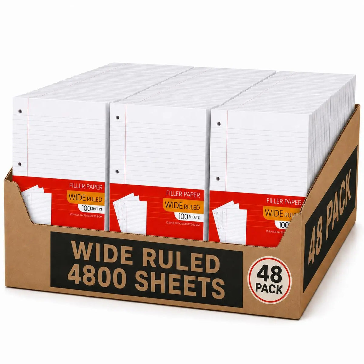 Wide Ruled Notebook Paper, 10.5” X 8" Loose Leaf Paper for Students, College, School - 100 Sheets