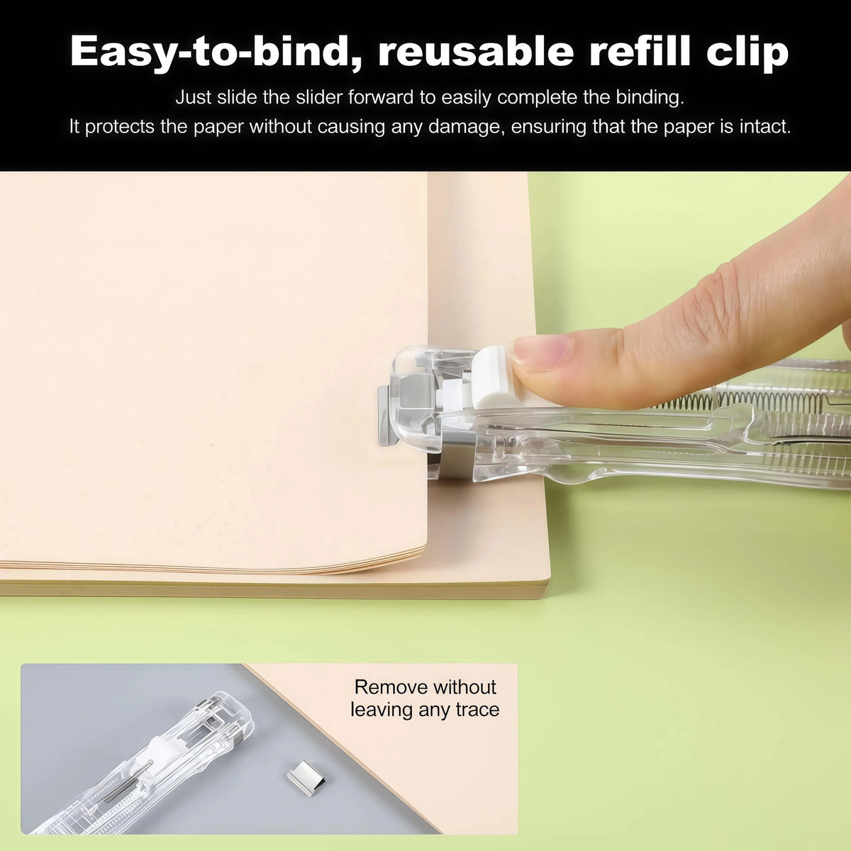 2 Pcs Portable Binder Clip Stapler, with 100 Pcs Small Binder Clips, Non-Destructive Paper Clam Dispenser for Office, Home, School