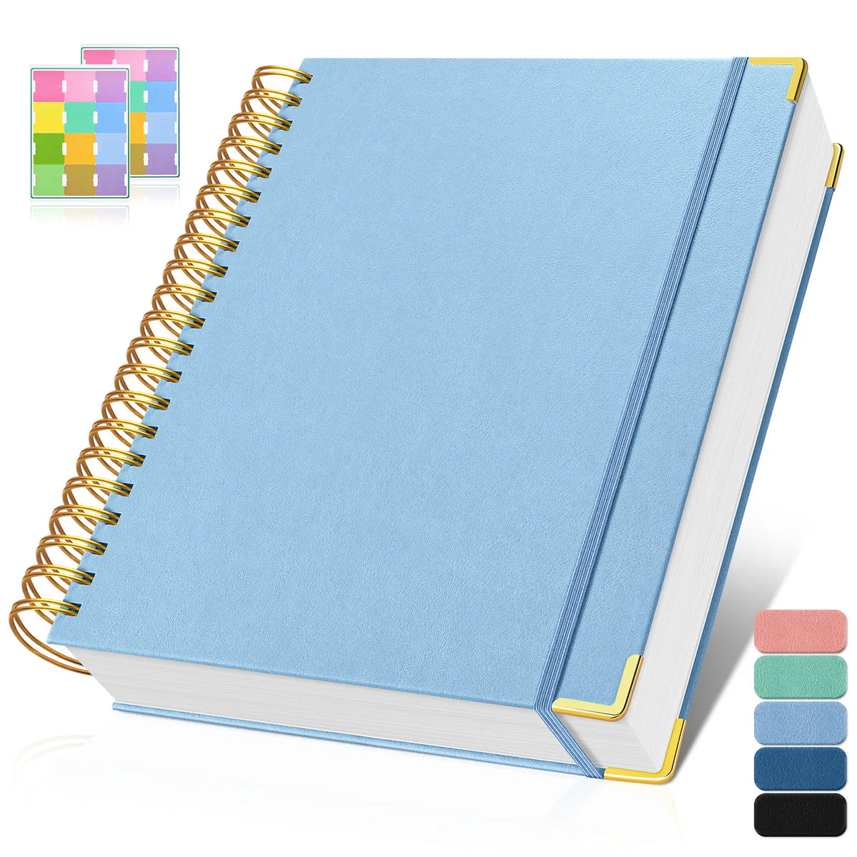 OMEYA Premium Leather Hardcover Notes Notebook, A4/A5 Stationery Supplies with Index Tabs, 300 Numbered 100GSM No-Bleed Thick Lined Pages, Twin-Wire Lay Flat Journal with Content Pages for Work, Study, College School Supplies, Back To School Haul, Cute Sc