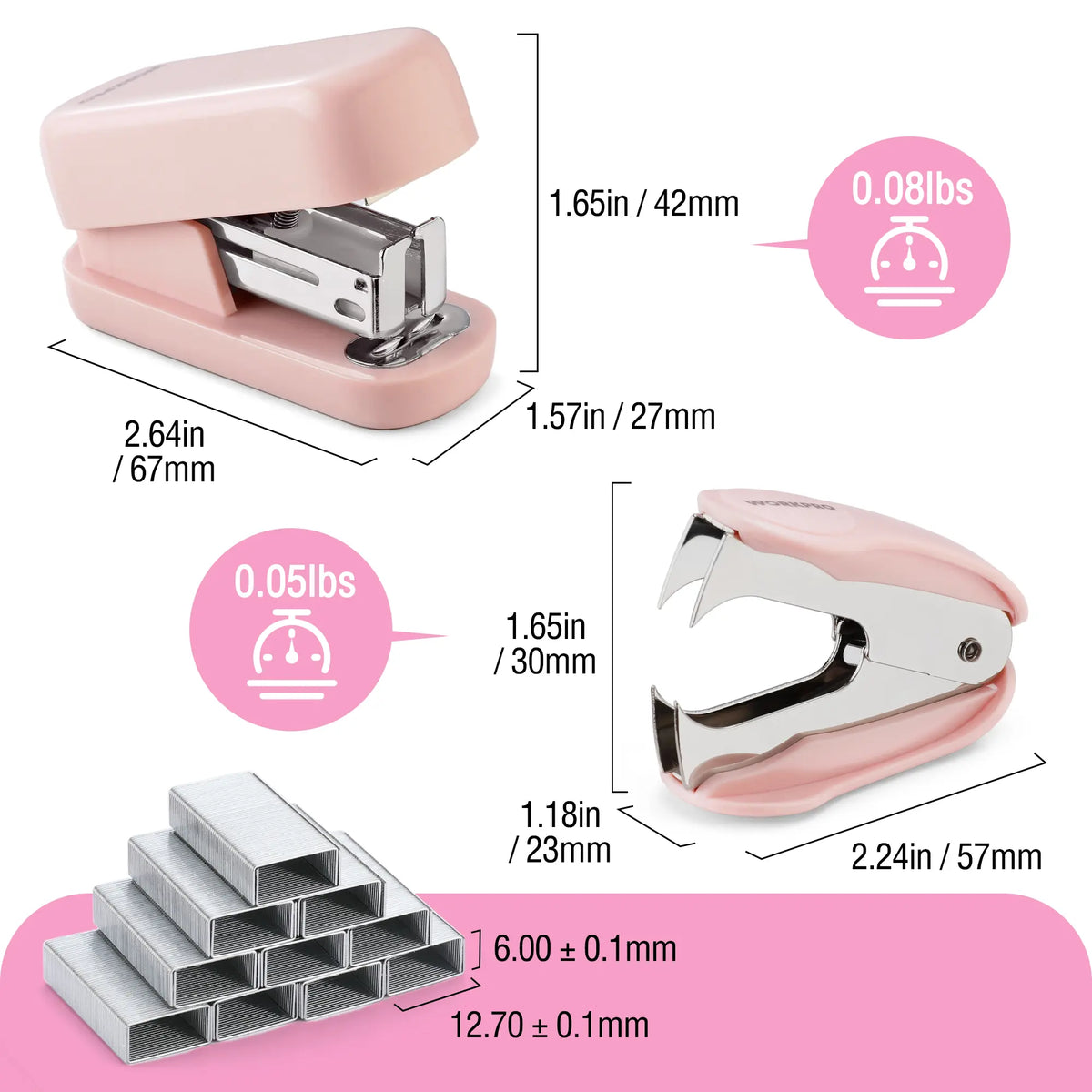 #toolupgrade WORKPRO Mini Stapler with Staples, Pink Stapler Set Includes Two Small Staplers, One Staple Remover, 2000 Standard Staples - Cute Staplers for Desk with Non-Slip Base, Lock Design