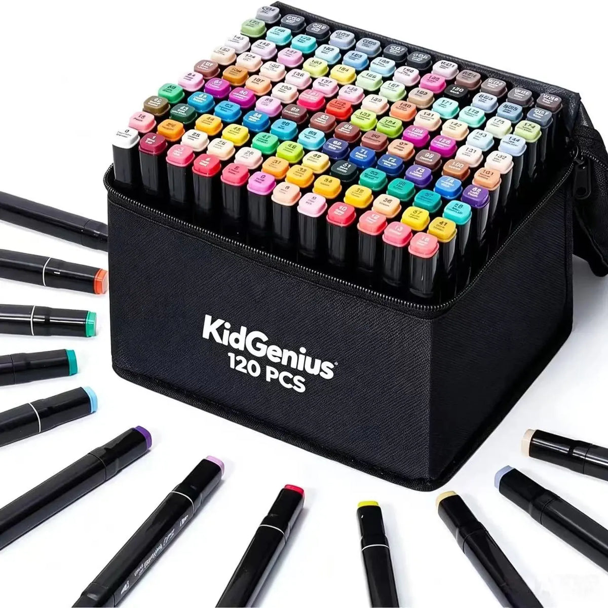 KIDGENIUS 262/168/120 Kid-Safe Non-Toxic Alcohol Art Markers Set - Dual-Tip, Quick-Dry, No-Bleed, Smooth-Stroke Art Supplies in Sealed Bags - Works on Wood, Rock, Canvas, Glass - Kids' School Stationery, Thanksgiving/Birthday Gift for Cartoons Creation