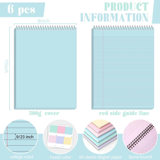 GISGFIM 6 Pcs Pastel Top Bound Spiral Notebooks 8.5" x 11" College Ruled Aesthetic Legal Pad Top Spiral Steno Pads Colored Paper Assorted Covers Spiral Notebook for Writing School Office Supplies,back to school,back to school shopping,sohochic