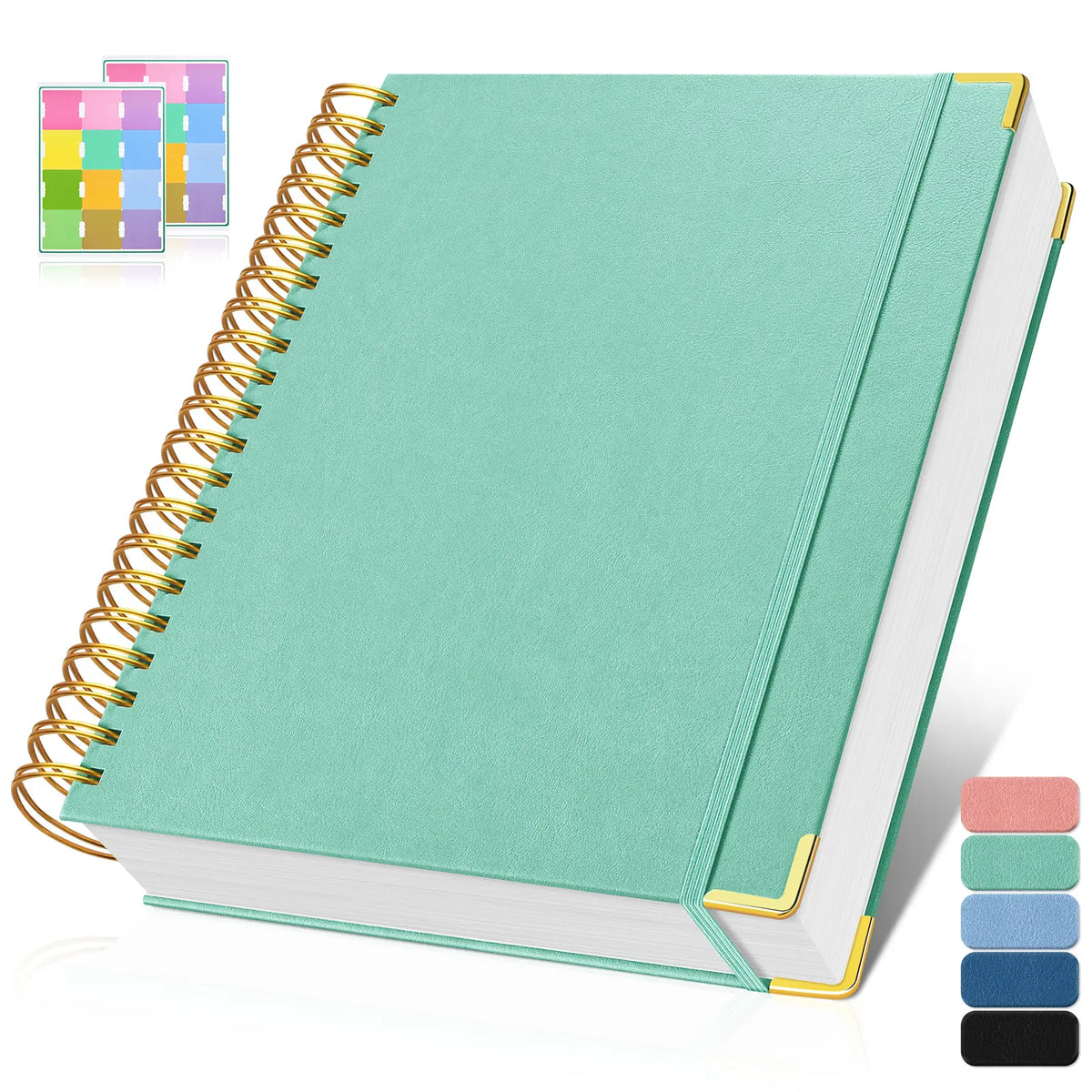 OMEYA Premium Leather Hardcover Notes Notebook, A4/A5 Stationery Supplies with Index Tabs, 300 Numbered 100GSM No-Bleed Thick Lined Pages, Twin-Wire Lay Flat Journal with Content Pages for Work, Study, College School Supplies, Back To School Haul, Cute Sc