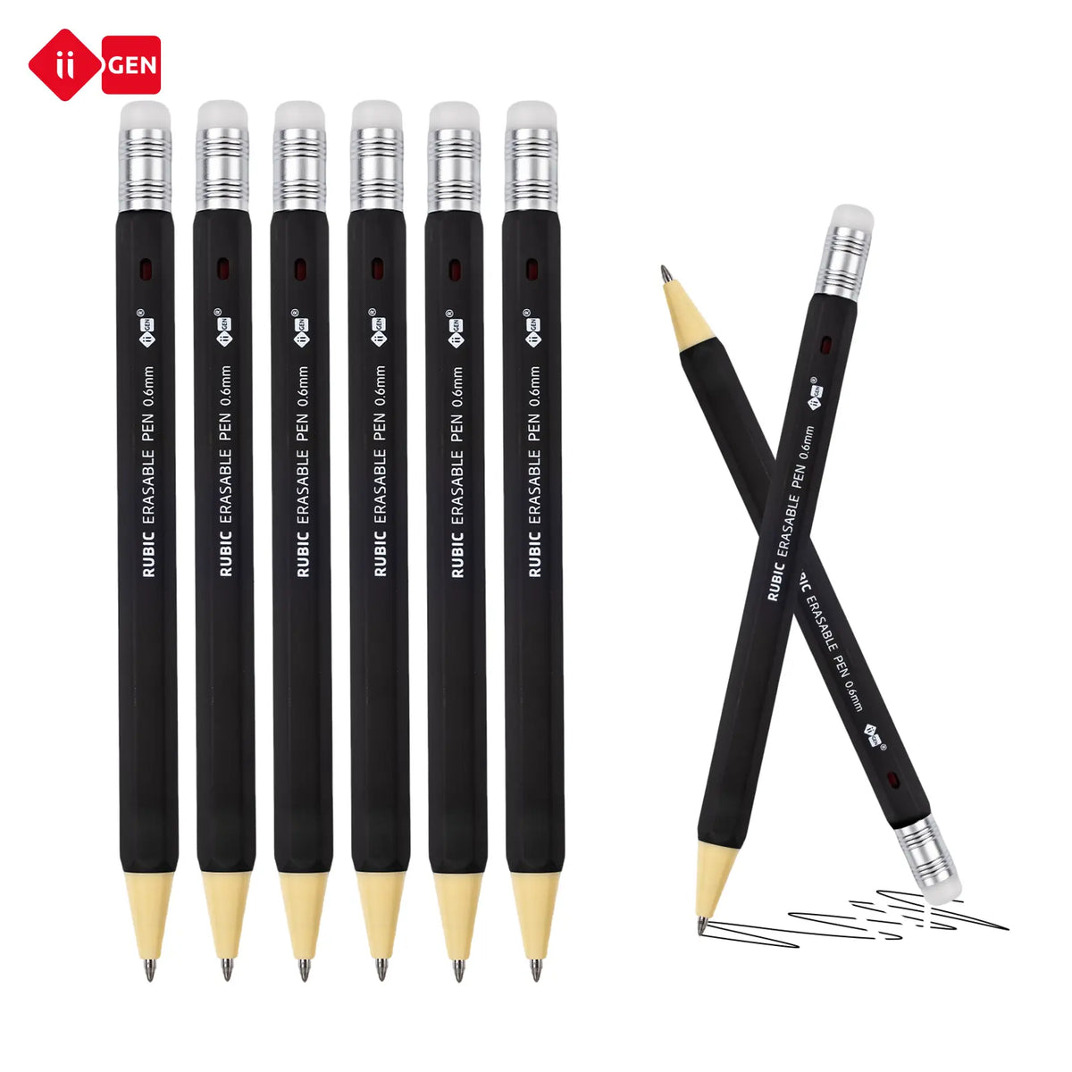 iiGEN RUBIC Erasable Gel Pen Set (6-Pack) - 0.6mm Medium Point, Smooth Quick-Dry Reusable Ink, for College Students,School Supplies College Office Stationery, Black Red Blue