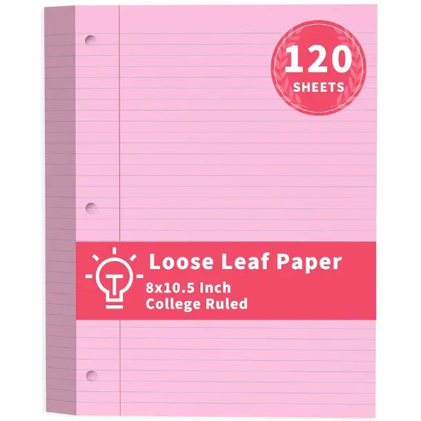 Loose Leaf Paper 8x10.5 Colored Filler Paper 120 Sheets College Ruled Paper