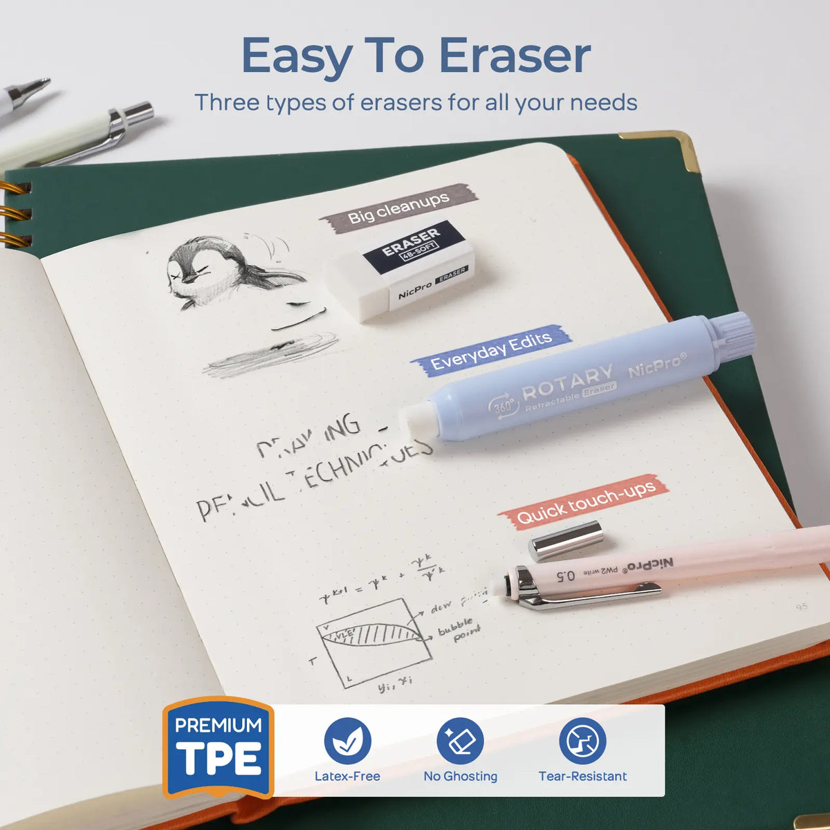Nicpro Cute Mechanical Pencil Set, 4PCS 0.5 & 0.7 mm Pastel Drafting Pencils with 4 Tube HB Lead Refills, 4B Erasers, Rotary Retractable Eraser, Eraser Refill for Writing Sketching School Supplies,back to school,back to school haul