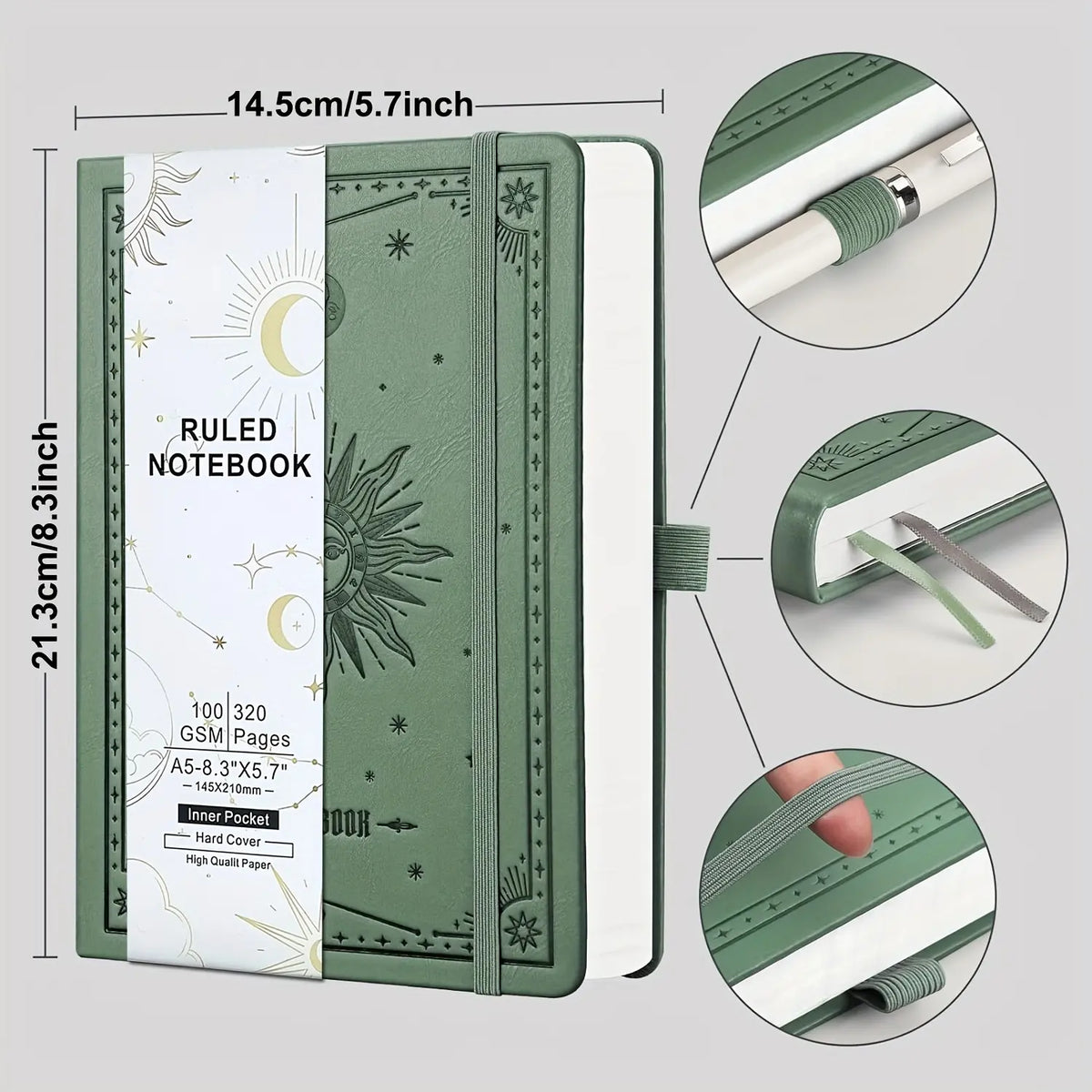 Lined Notebook, Hardcover Notebooks, 320 Pages Thick 100 GSM Paper, A5 Hardcover PU Leather Journal for Students, Work, Writing & Notes, College Essentials, Stationery Supplies, 5.7 x 8.3 inches #GLOBAL PICKS