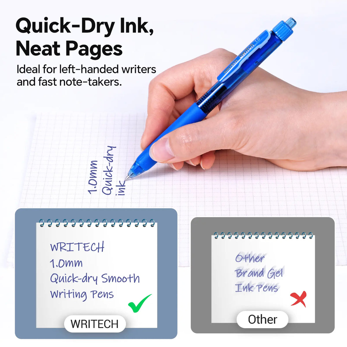 WRITECH Colored Ink Gel Pens: Switch Between Silent and Clicky, 1.0mm Bold Point Pen for Journaling Smooth Writing Quick-dry No Bleed 10ct WRITECH x Creative Lettering