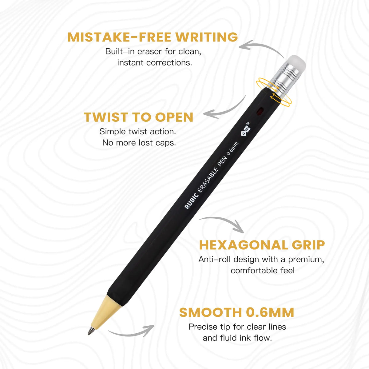 iiGEN RUBIC Erasable Gel Pen Set (6-Pack) - 0.6mm Medium Point, Smooth Quick-Dry Reusable Ink, for College Students,School Supplies College Office Stationery, Black Red Blue
