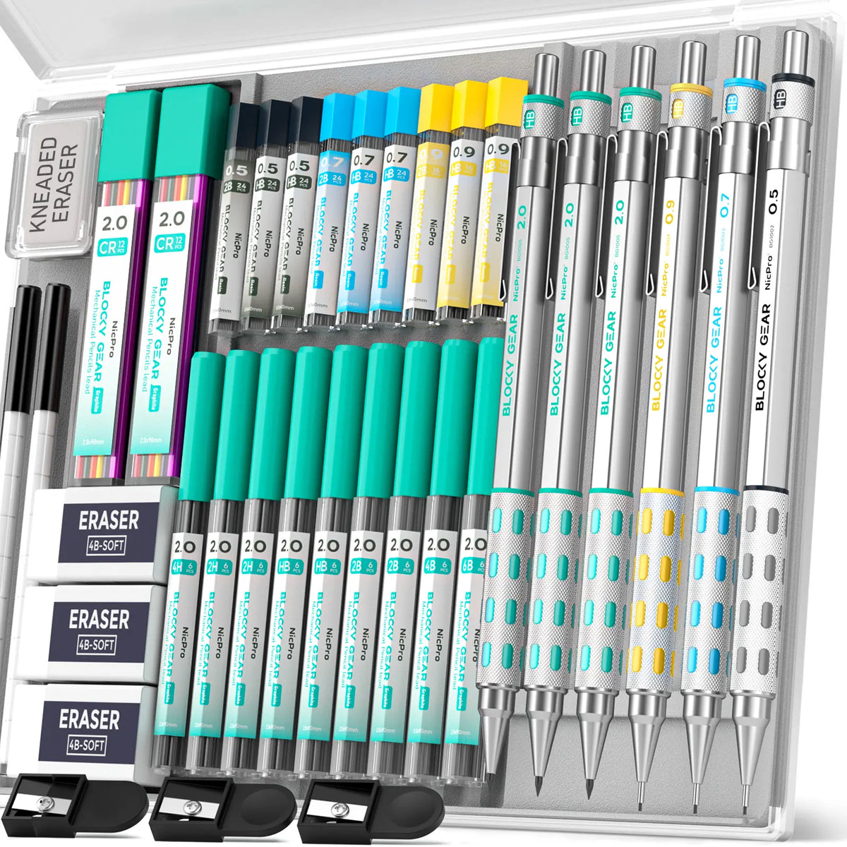 Nicpro 58-Piece Deluxe Leather Case Art Set - Office Stationery Kit with Sketchbook Art & Writing Tools, Artist Hand Drawn Supplies, Artist Quality Graphite Mechanical Pencils, 0.5/0.7/0.9/2mm Metal Drafting Pencils, 12-Micron Pen, 30 Lead Refills