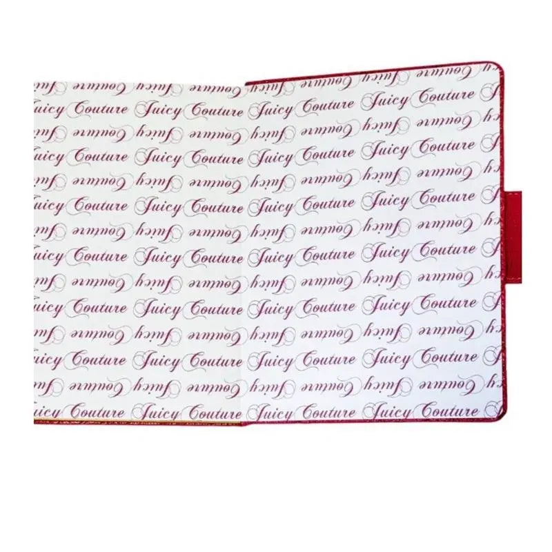 Juicy Couture Faux Leather with Gold Foil Lips Notebook Set with 1 Smooth Writing Retractable Stone Heart Detail Gel Pen, Office Stationery Supplies, Writing Stationery