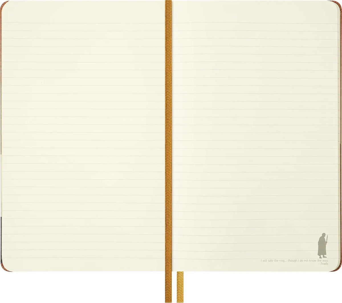 Moleskine Limited Edition The Lord of the Rings Hardcover Journal Notebook, Large (5" x 8.25"), College Ruled, Frodo & Sam Journey Graphic, 176 Pages, Ribbon Bookmark, Eco-Friendly for Fantasy Fans, College Ruled Notebooks, Lined Notepad, Fabric Cover, Be