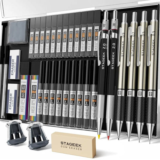 STAGEEK 6 Pack Art Mechanical Pencil Set, 3 PackMetal Drafting Pencil 0.5mm 0.7mm 0.9mm & 3 Pack 2mm Graphite Lead Holder (2B HB 2H), 492PCS Leads (6B 4B 2B HB 2H 4H Color) for Writing Drawing, Back to School Shopping, Back to School Supplies, Drawing Sup