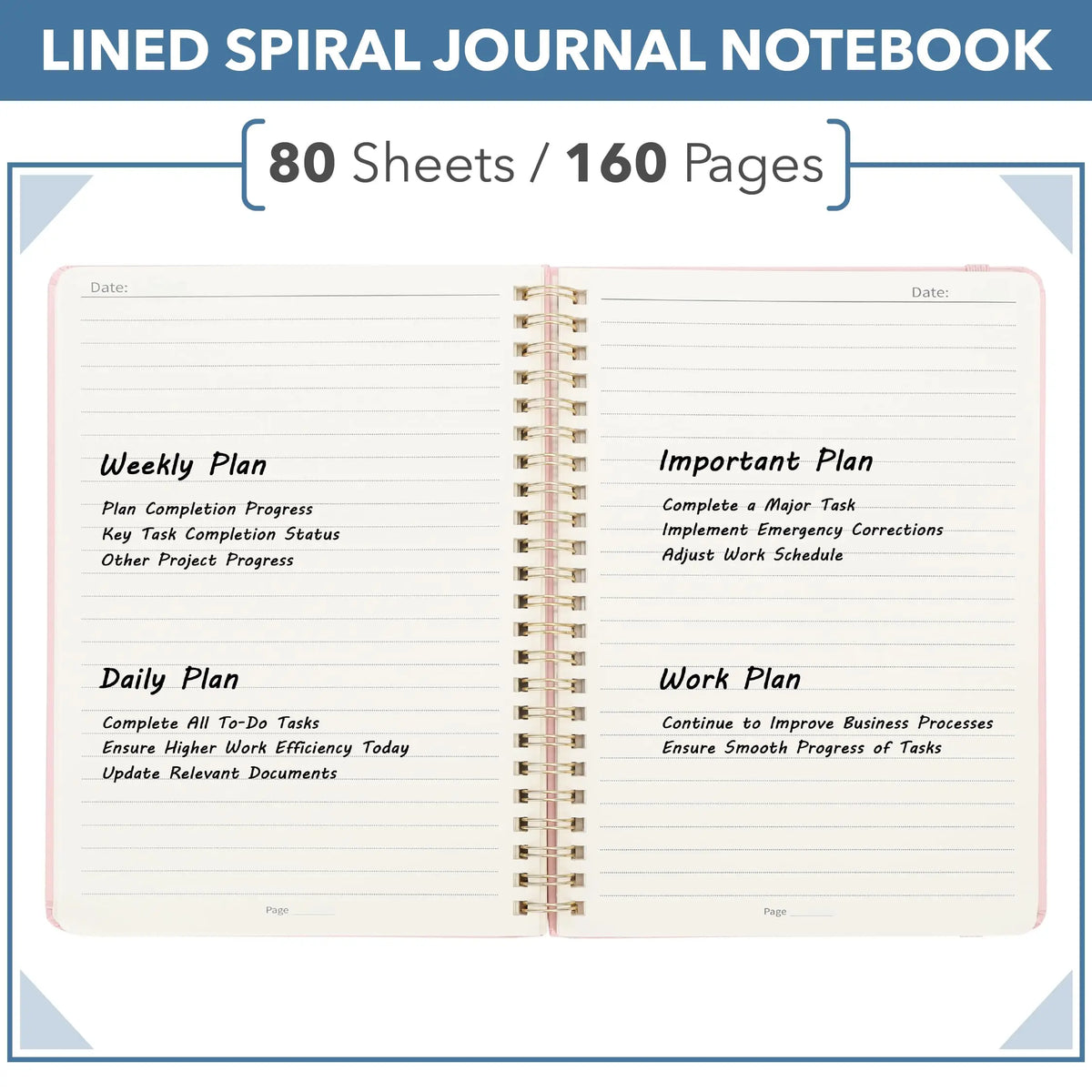 Mr. Pen A5 (5.7"x7.9") Hardcover Spiral Journal Notebook - 160 Pages, Lined/Dotted Paper, Journaling Supplies, School Notebooks, Note Taking Supplies, Office Stationery