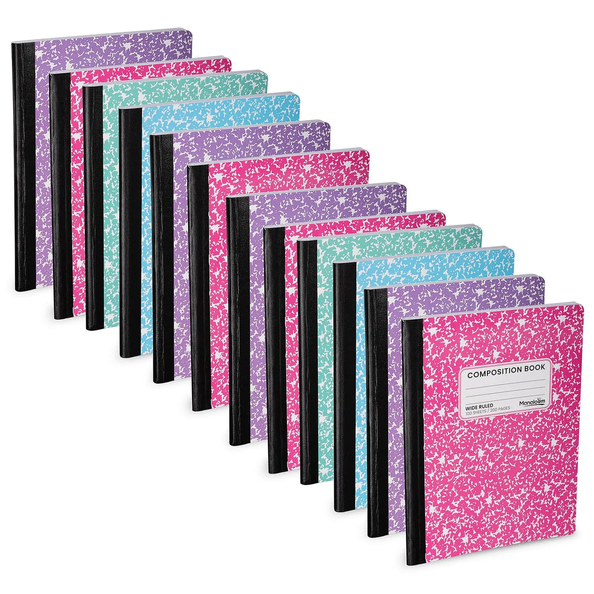 Wide Ruled Composition Notebook, 9.75" x 7.5" - Durable Marble Covers - 100 Sheets/200 Pages - Assorted Colors