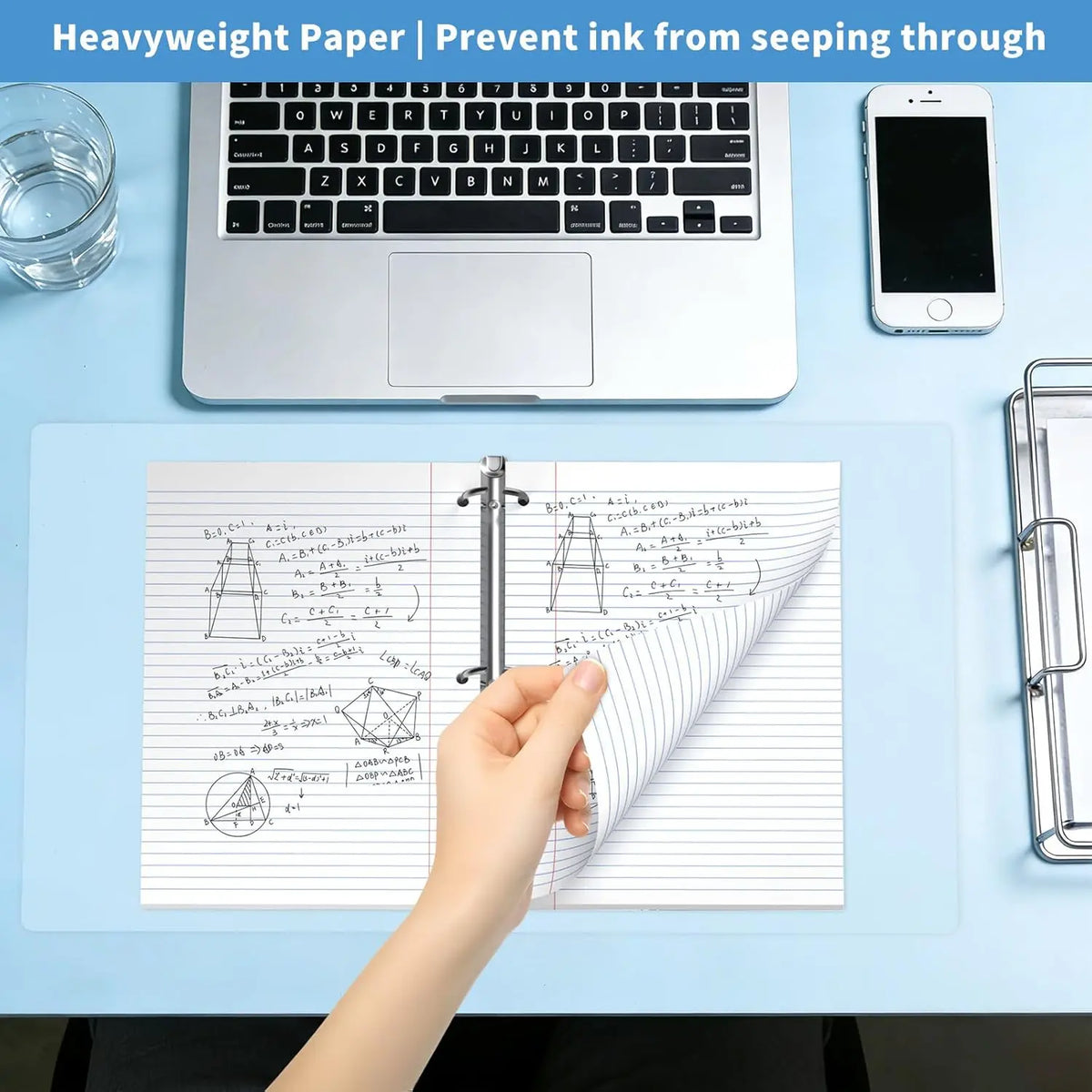High-Quality Loose Leaf Paper - 130 Blank Sheets, 8x10.5 Inches, White 3-Hole Punched, Smooth Write, Binder Album Paper, College Ruled Office Stationery