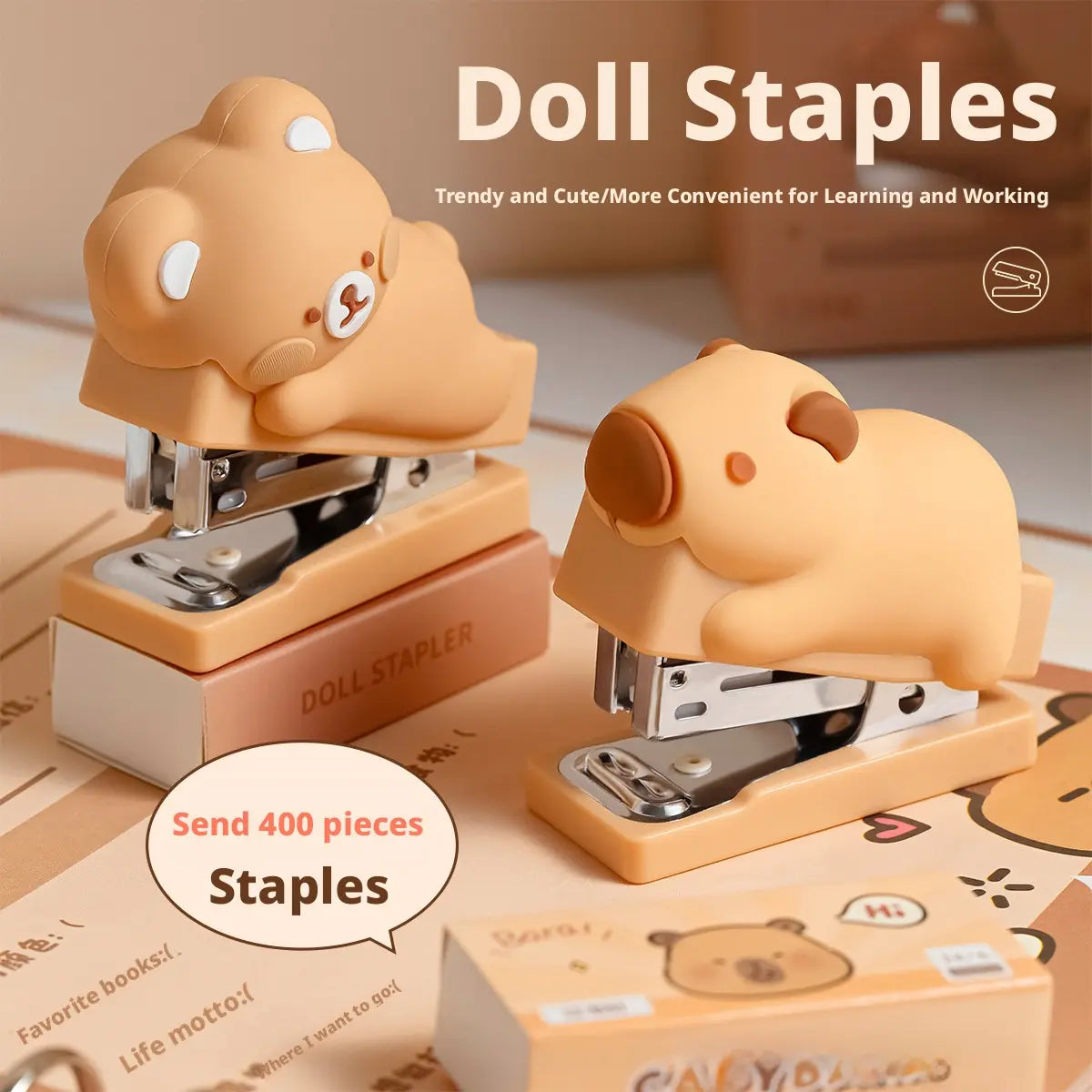 Mini stapler with 1 piece/400 staples, portable office staple book for children's home use, cute student stapler, suitable for home school office use, Girly office supplies, Office Stationery Supplies, Office Accessories