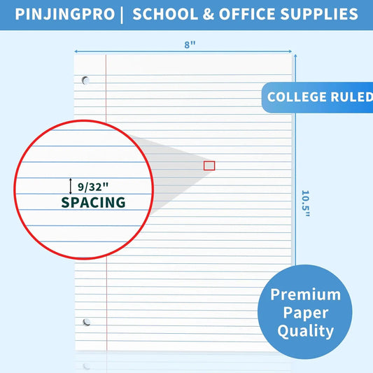 High-Quality Loose Leaf Paper - 130 Blank Sheets, 8x10.5 Inches, White 3-Hole Punched, Smooth Write, Binder Album Paper, College Ruled Office Stationery