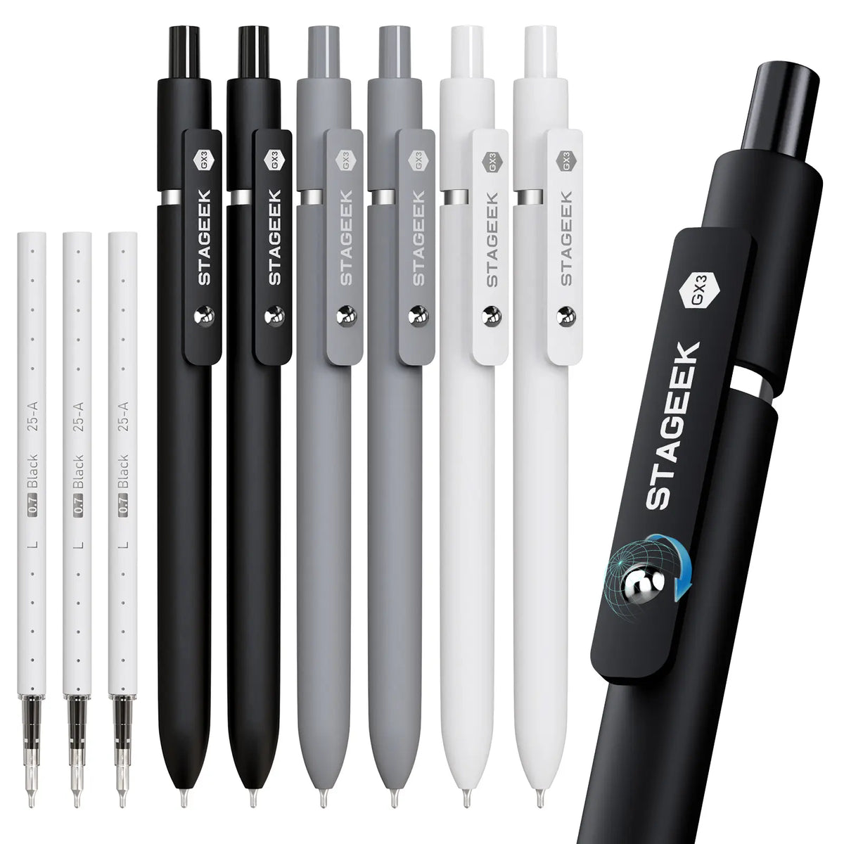[Back to School Shopping] Minimalist Retractable Fine Nib Black Gel Pen Set (12Pcs, 0.7mm), 3 Extra Refills, Quick Dry, Smooth Writing Gift Pen for Office Work, Note Taking, College School Supplies, Students & Teachers, Work Accessories
