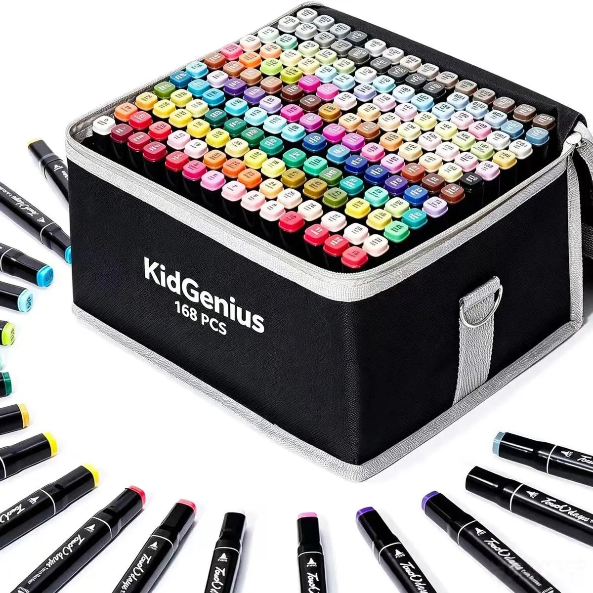 KIDGENIUS 262/168/120 Kid-Safe Non-Toxic Alcohol Art Markers Set - Dual-Tip, Quick-Dry, No-Bleed, Smooth-Stroke Art Supplies in Sealed Bags - Works on Wood, Rock, Canvas, Glass - Kids' School Stationery, Thanksgiving/Birthday Gift for Cartoons Creation