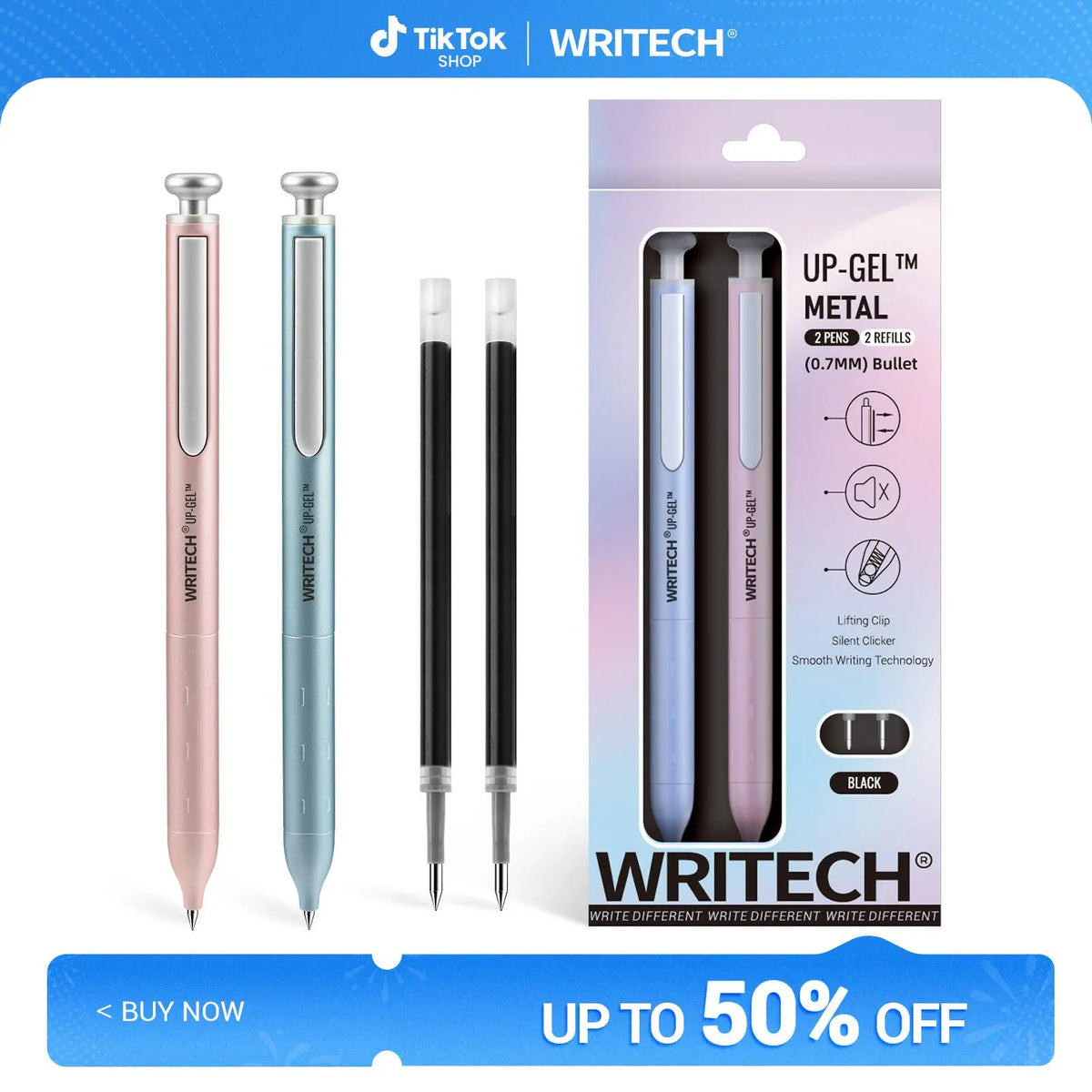 WRITECH Gel Pens Black Ink Sleek Metal Barrel 0.7mm Retractable Quick-Drying Space Up Astroline Silent Clicker No Smear Office Supplies Writing Tools