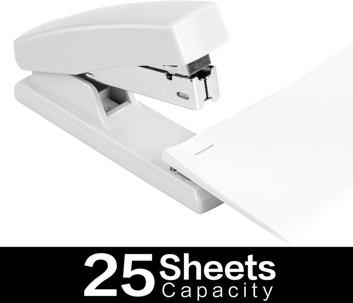 Stapler, Desktop Staplers with 640 Staples, Office Stapler, 25 Sheet Capacity, White Rotatable Anvil Permanent Stapling