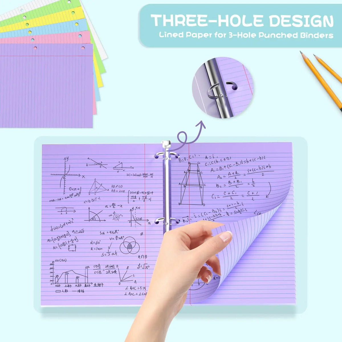 Loose Leaf Paper 8x10.5 Colored Filler Paper 120 Sheets College Ruled Paper