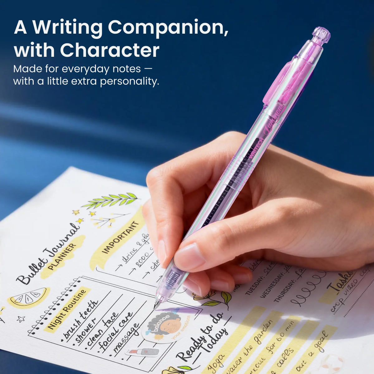 WRITECH Luminous Gel Pens Medium Point: Luminous pen set 0.7mm, Black Ink, Includes 2 Pens and 2 Refills, Silent Clicker, Smooth Writing for School Office & Everyday Use