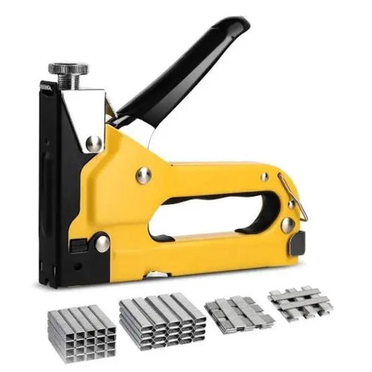3-in-1 Heavy Duty Chromed Steel Staple Gun Tool for Upholstery, Woodworking - 600 D-Type Staples, Quick-Jam Clear, Adjustable Force, Rapid Loading, Handle Lock, Heavy Duty Gear (HT0430)