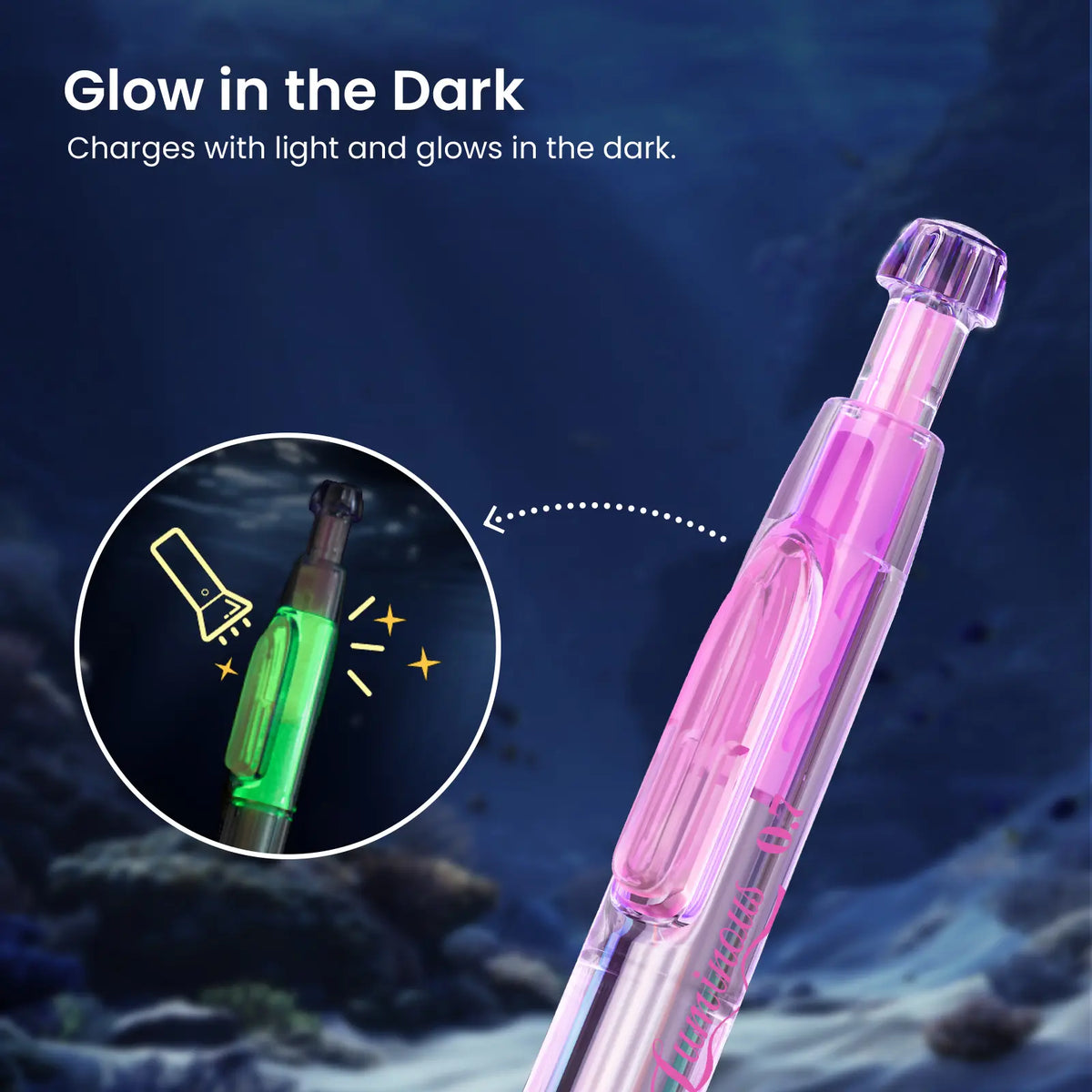 WRITECH Luminous Gel Pens Medium Point: Luminous pen set 0.7mm, Black Ink, Includes 2 Pens and 2 Refills, Silent Clicker, Smooth Writing for School Office & Everyday Use