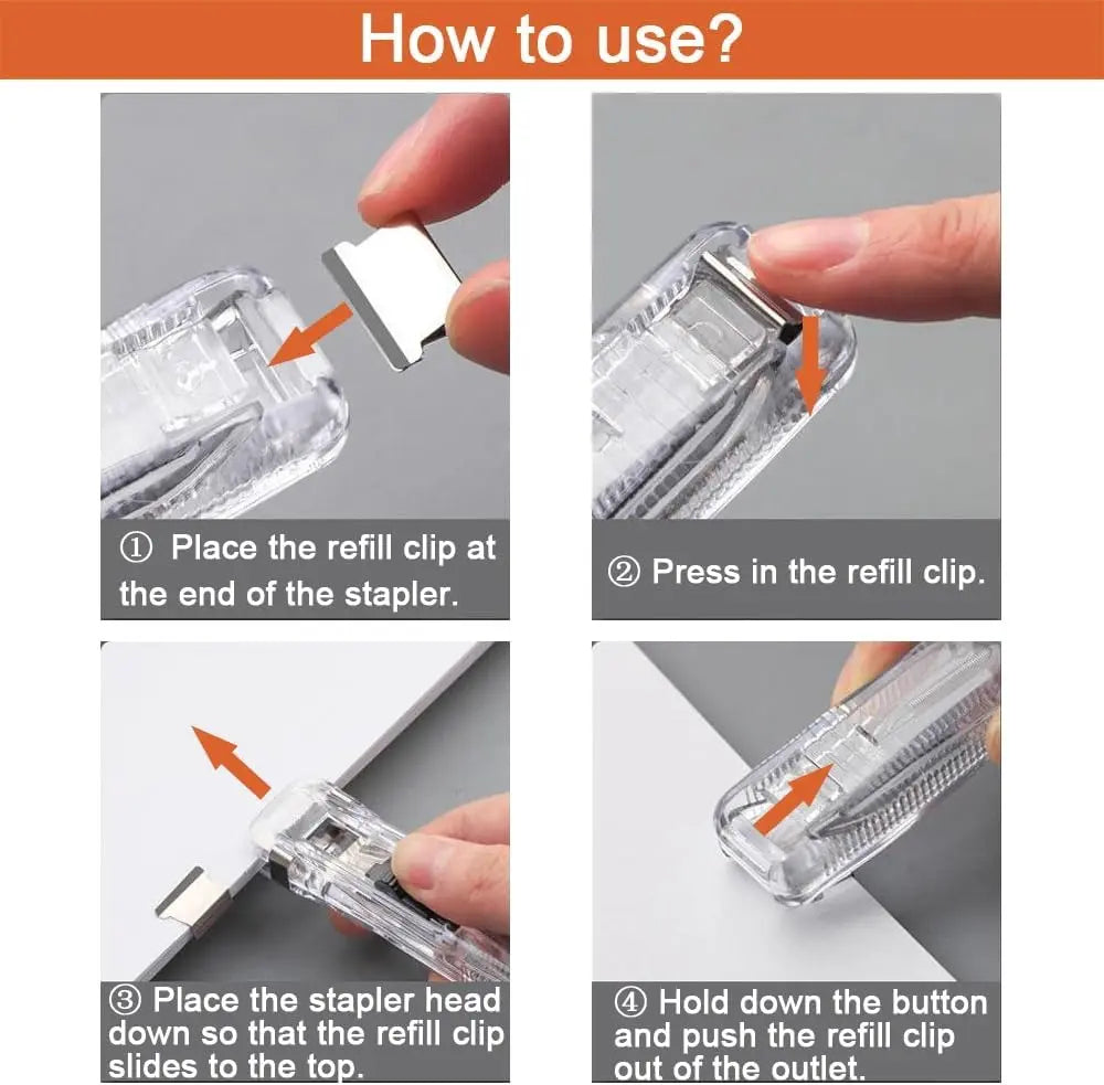 2-Pcs Handheld Reusable Creative Push Staplers Box Set with Comfortable Anti-Slip Stripes, 40-Sheets Capacity Clip Holder, 100 Steel Clips Refills for Office Binding Docs, Classroom Supplies (Birthday Gift Option)