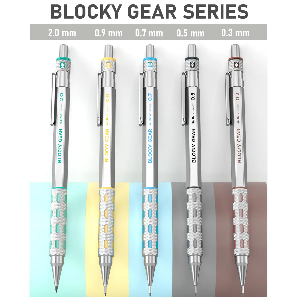 Nicpro 5-Pack Compact Metal-Body Mechanical Pencils Set with Case, Multi-Size 0.3/0.5/0.7/0.9/2mm Lead Holders, 21 Tubes Refills, Artist Drawing Tool for Office & Art Stationery Supplies, Compact Metal Pencils