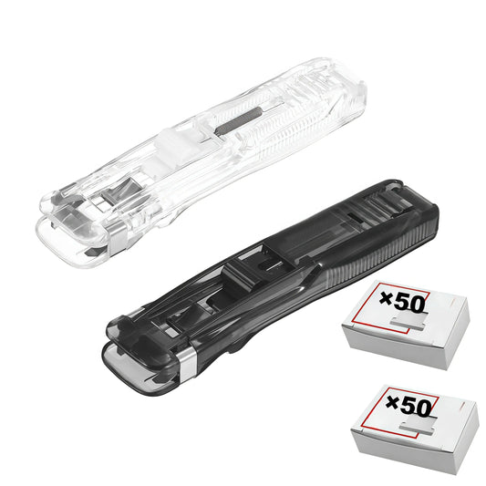 2 Pcs Portable Binder Clip Stapler, with 100 Pcs Small Binder Clips, Non-Destructive Paper Clam Dispenser for Office, Home, School